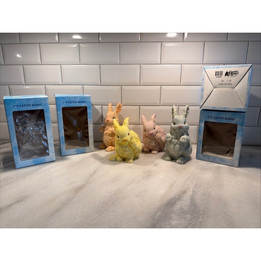 Set Of 4 Vintage Resin Cracker Barrel Pastel Easter Bunnies ES008